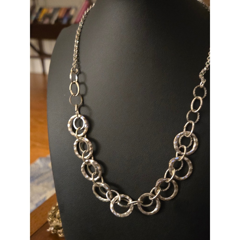 Silvertone Circle Link Necklace Vintage